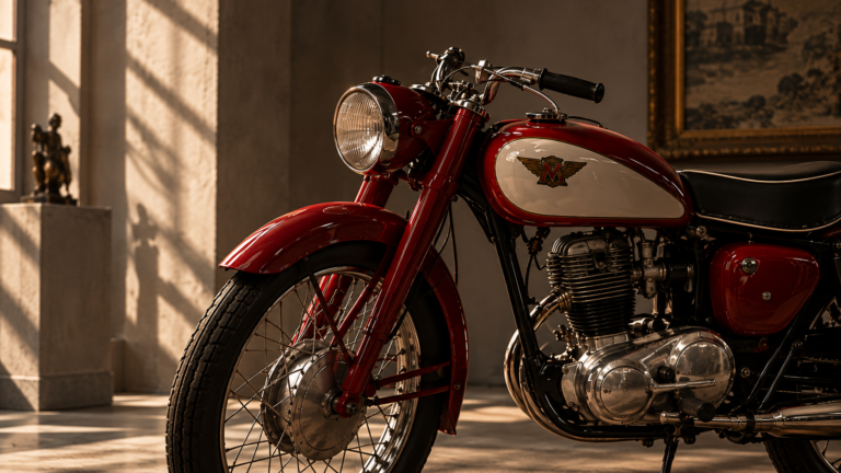 Museo BordeRío 3 Motocicleta clasica bajo luz calida