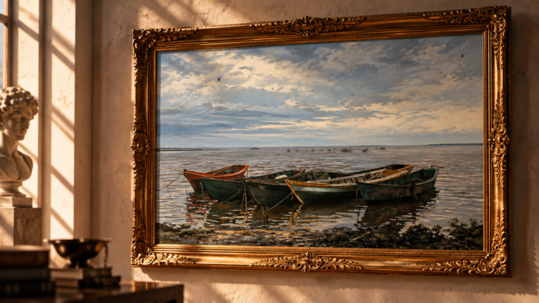 Museo BordeRío 4 Seascape enmarcado en oro velado